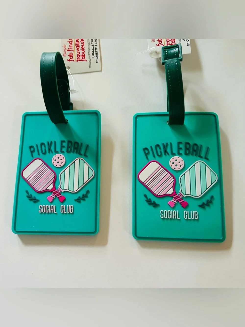 New 2 Pickleball Luggage Tags Green and Pink